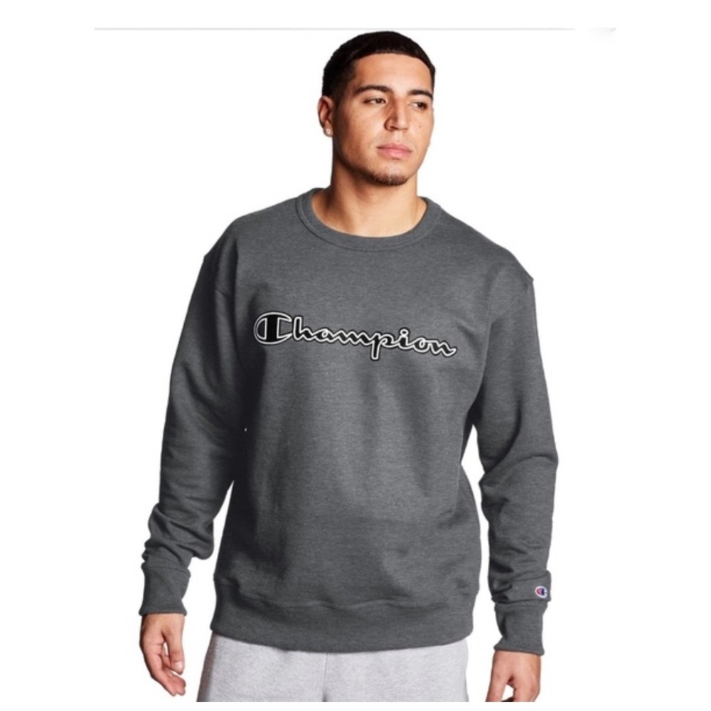 Champion Crewneck Sweatshirt Pullover Classic Logo Gray Mens